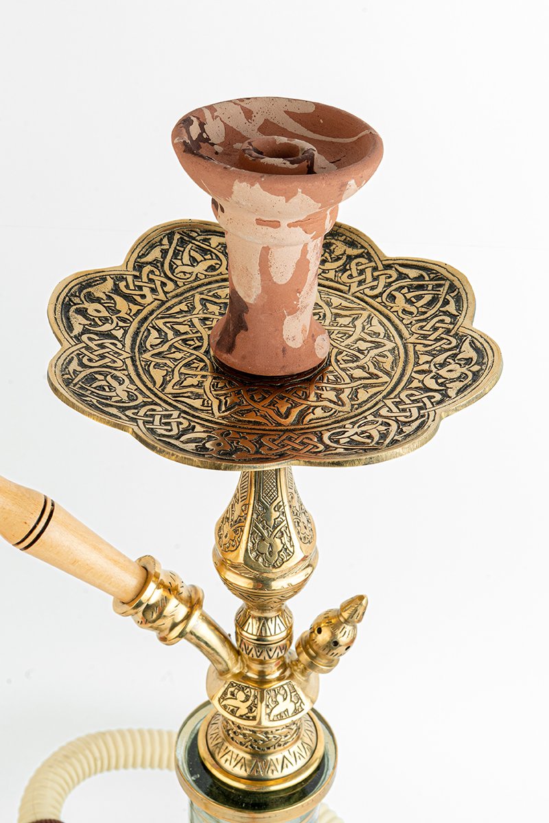 Shika Mini Tryon Brass Shisha Pipe, upper stem and tray, hand engraved brass, image 2 of 6