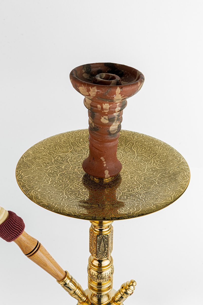 Shika Shogun CNC Brass Shisha Pipe, Oblivion clay bowl on the flat engraved tray, image 2 of 7