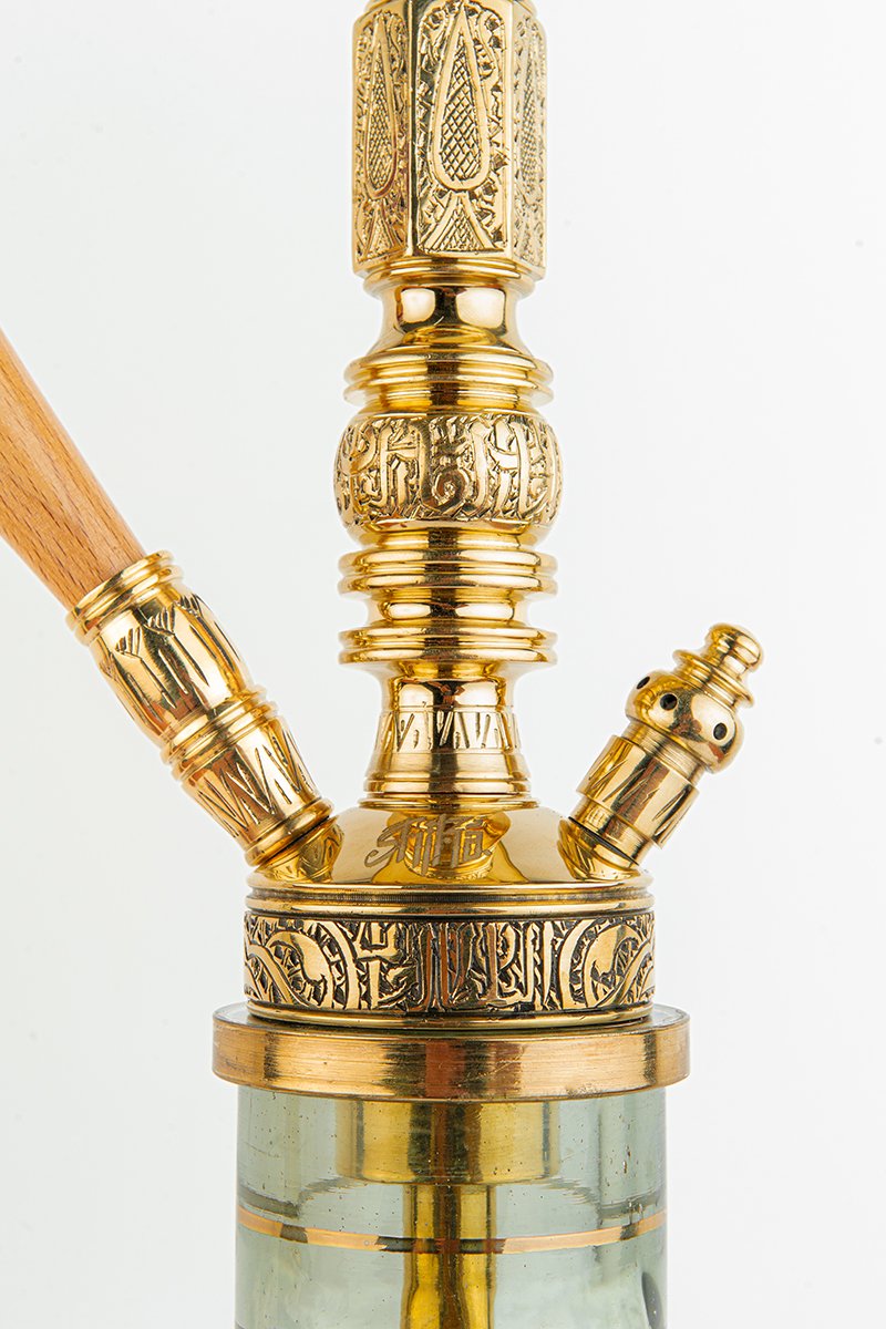 Shika Shogun CNC Brass Shisha Pipe, lower stem, knop and calligraphy band, image 5 of 7