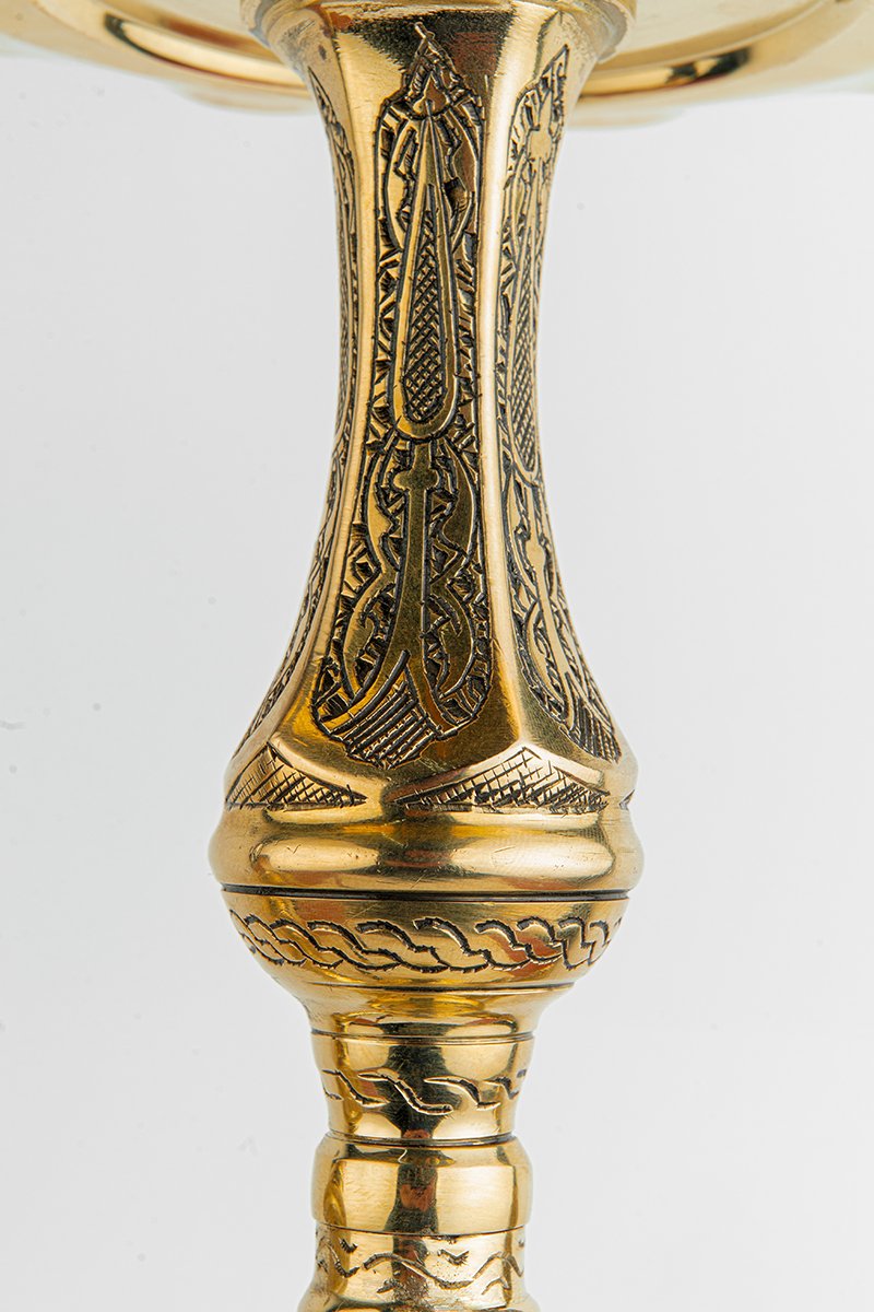 Shika Tryon Egyptian Brass Shisha Pipe, stem engraving detail, image 4 of 6