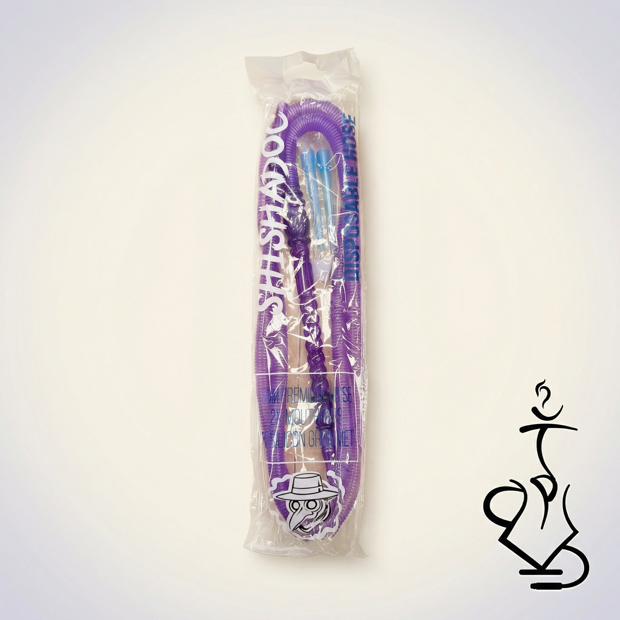 ShishaDoc 1.8m disposable hookah hose in purple sealed in branded cellophane packaging