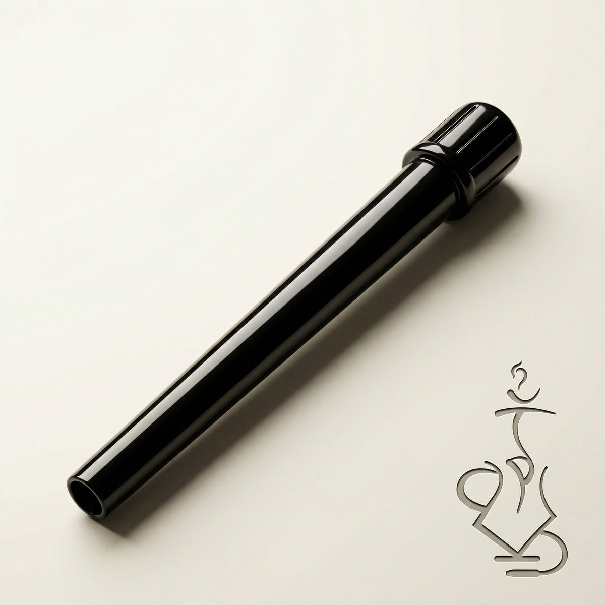 ShishaDoc disposable hookah mouth tip in long glossy black on warm white studio background, image 15 of 18