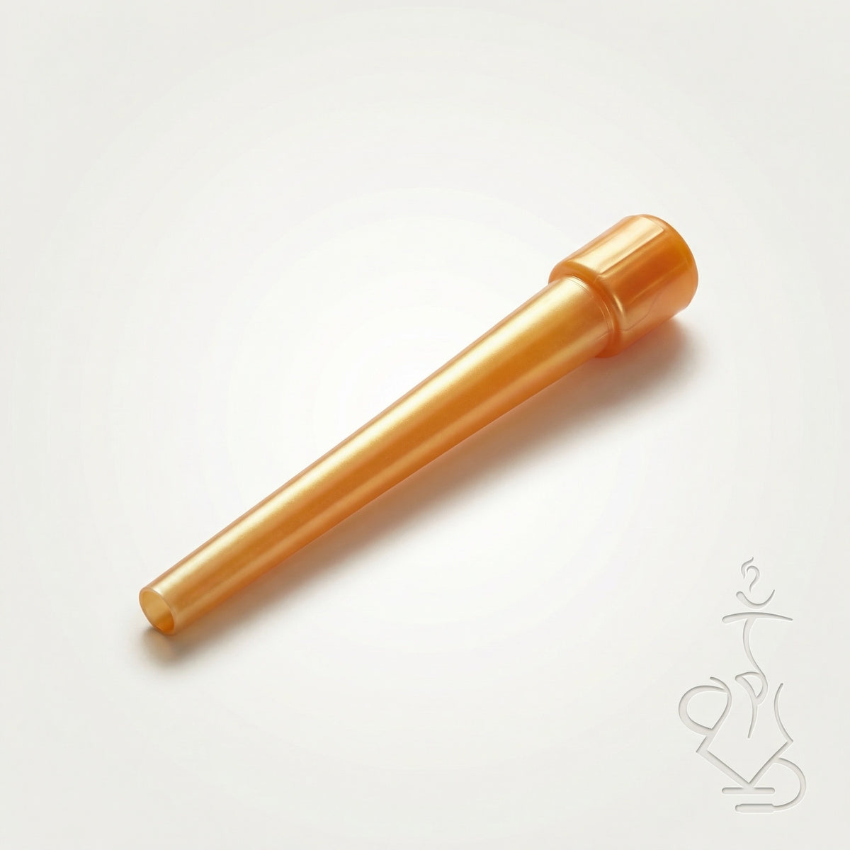 ShishaDoc disposable hookah mouth tip in long pearlescent orange on warm white studio background, image 17 of 18