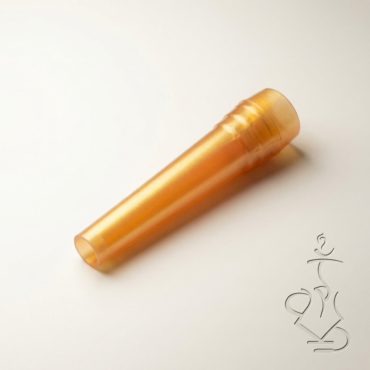 ShishaDoc disposable hookah mouth tip in short pearlescent orange on warm white studio background, image 11 of 18