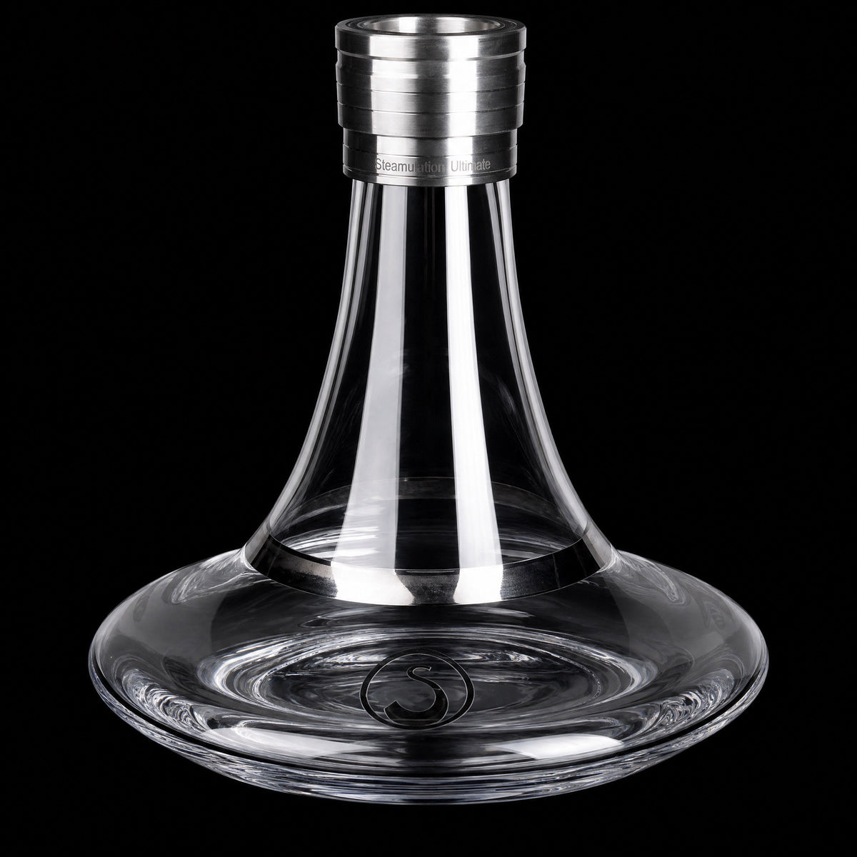 Steamulation Ultimate One Gen II clear crystal glass base with engraved S logo and brushed steel collar, image 5 of 5