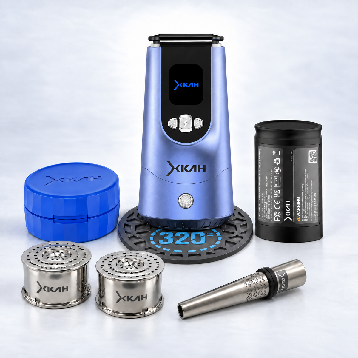 XKAH Pro Complete Kit, Blue Pro with Blue carry case: Pro, spare battery, bowls, case, mouthpiece and 320 base mat