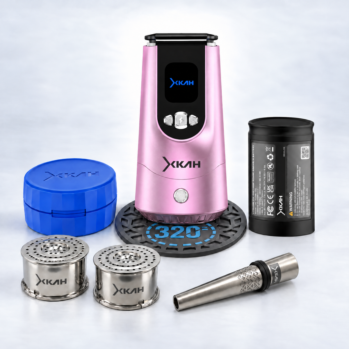 XKAH Pro Complete Kit, Pink Pro with Blue carry case: Pro, spare battery, bowls, case, mouthpiece and 320 base mat