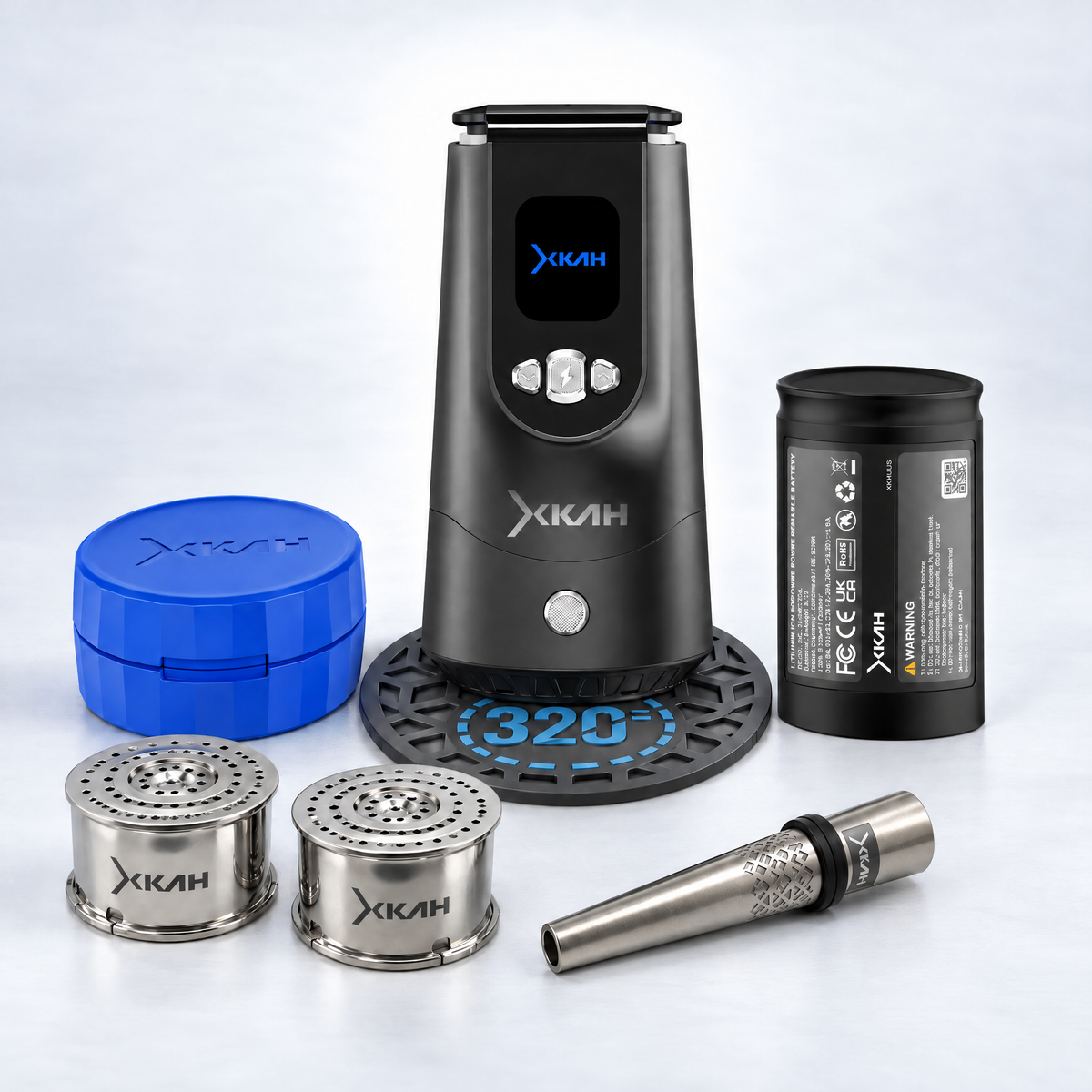 XKAH Pro Complete Kit, Black Pro with Blue carry case: Pro, spare battery, bowls, case, mouthpiece and 320 base mat