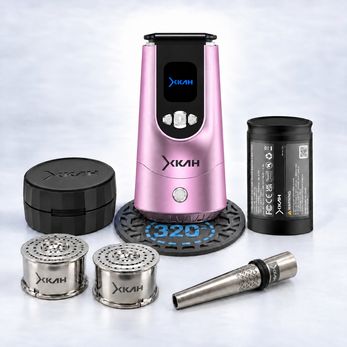 XKAH Pro Complete Kit, Pink Pro with Black carry case: Pro, spare battery, bowls, case, mouthpiece and 320 base mat