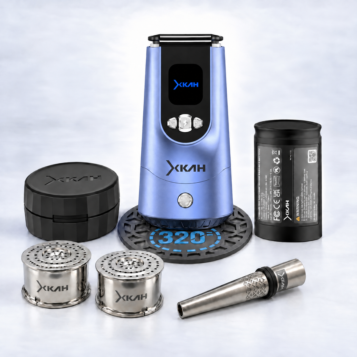 XKAH Pro Complete Kit, Blue Pro with Black carry case: Pro, spare battery, bowls, case, mouthpiece and 320 base mat