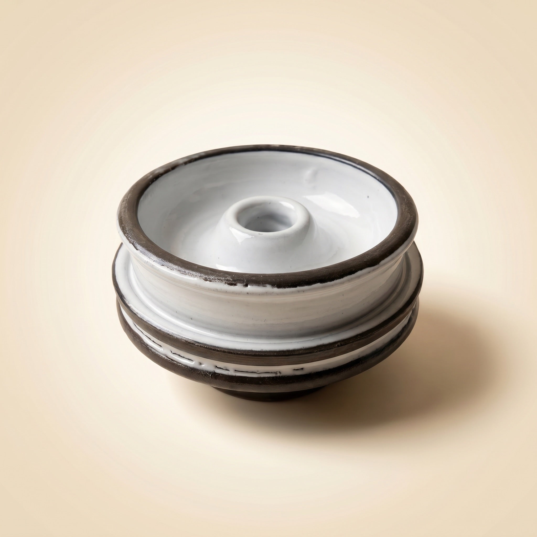 Diablo Ghost phunnel shisha bowl, streaky matte-white glaze with dark clay bands on stacked ceramic body, The Premium Way