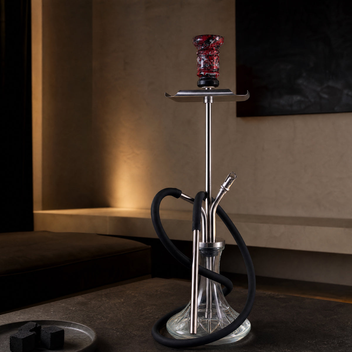 VZ Hookah Classic fully assembled with bowl, hose, and water-line ready for session, premium hookah by TPW., image 5 of 11