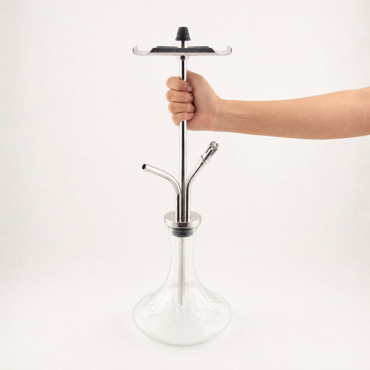 VZ Hookah Classic with hand gripping upper stem for scale reference, 50cm premium stainless steel shisha pipe., image 8 of 11