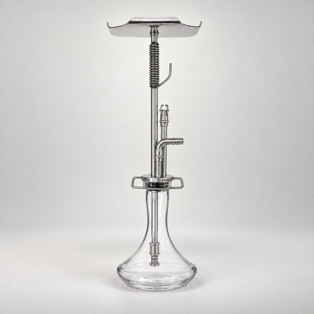 VZ Stainless Steel Big Shisha Pipe, the whole pipe on a plain light studio background