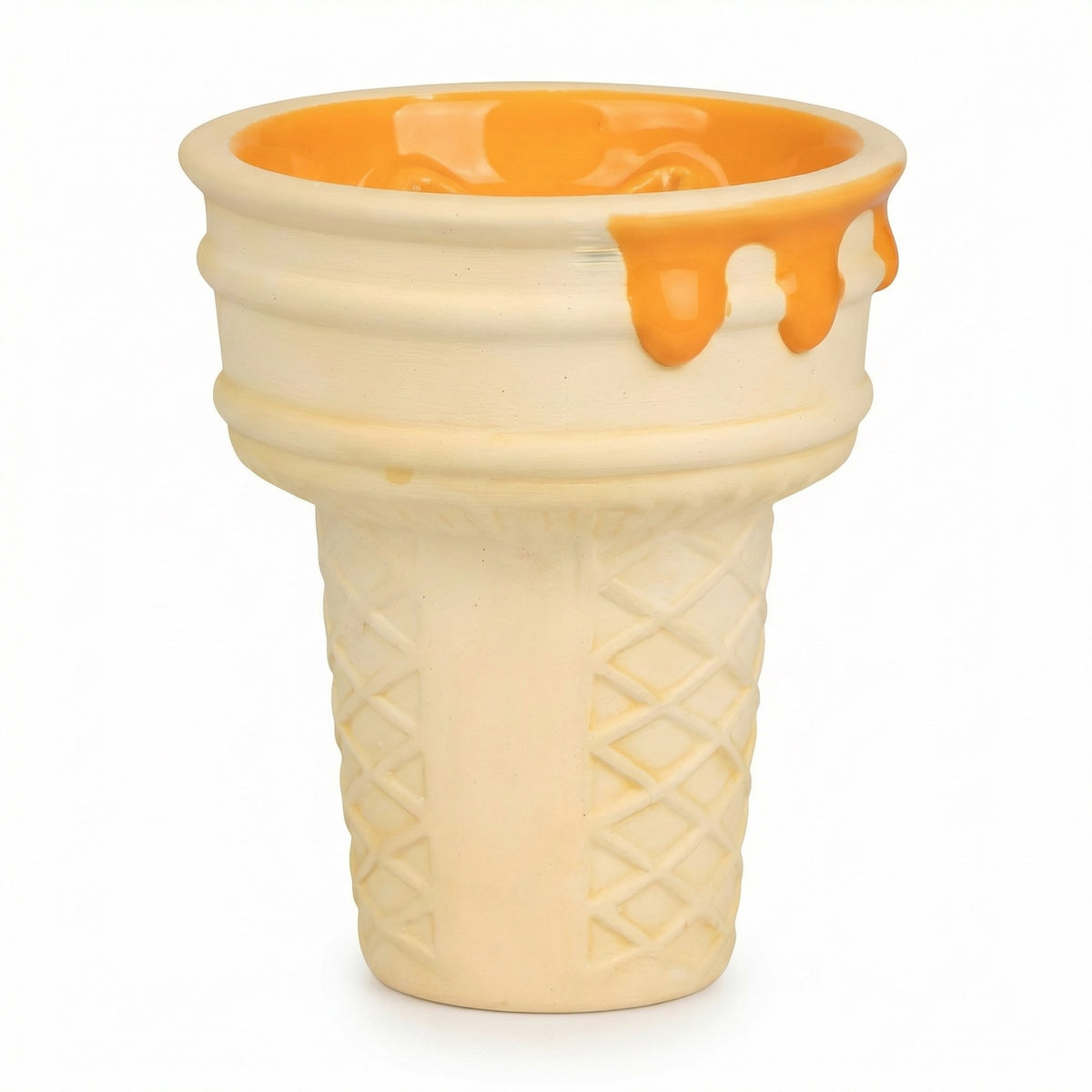 Werkbund Gelato Pumpkin Drip Halloween Edition bowl isolated on white, showing the full waffle cone body, ridged rim and vivid orange glaze drip from the front., image 6 of 10