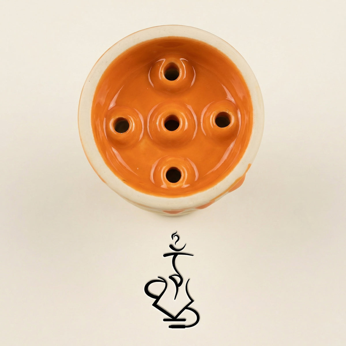 Top-down view of the Werkbund Gelato Pumpkin Drip bowl interior showing the glossy orange glazed five-hole phunnel layout with one central hole and four surrounding holes., image 3 of 10