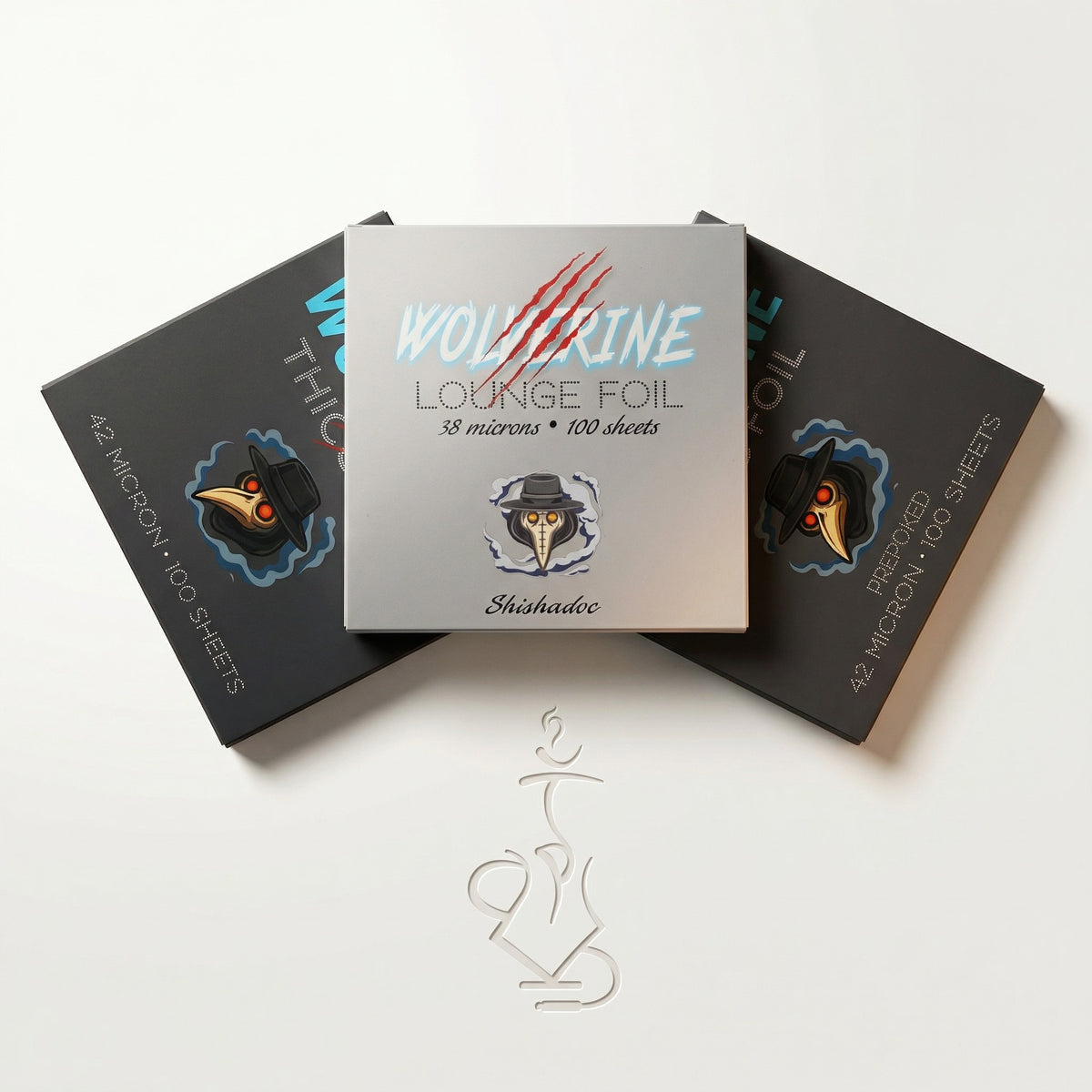 Wolverine hookah foil complete range by ShishaDoc — Lounge 38-micron centre with Thicc 42-micron plain and pre-poked variants, image 2 of 9