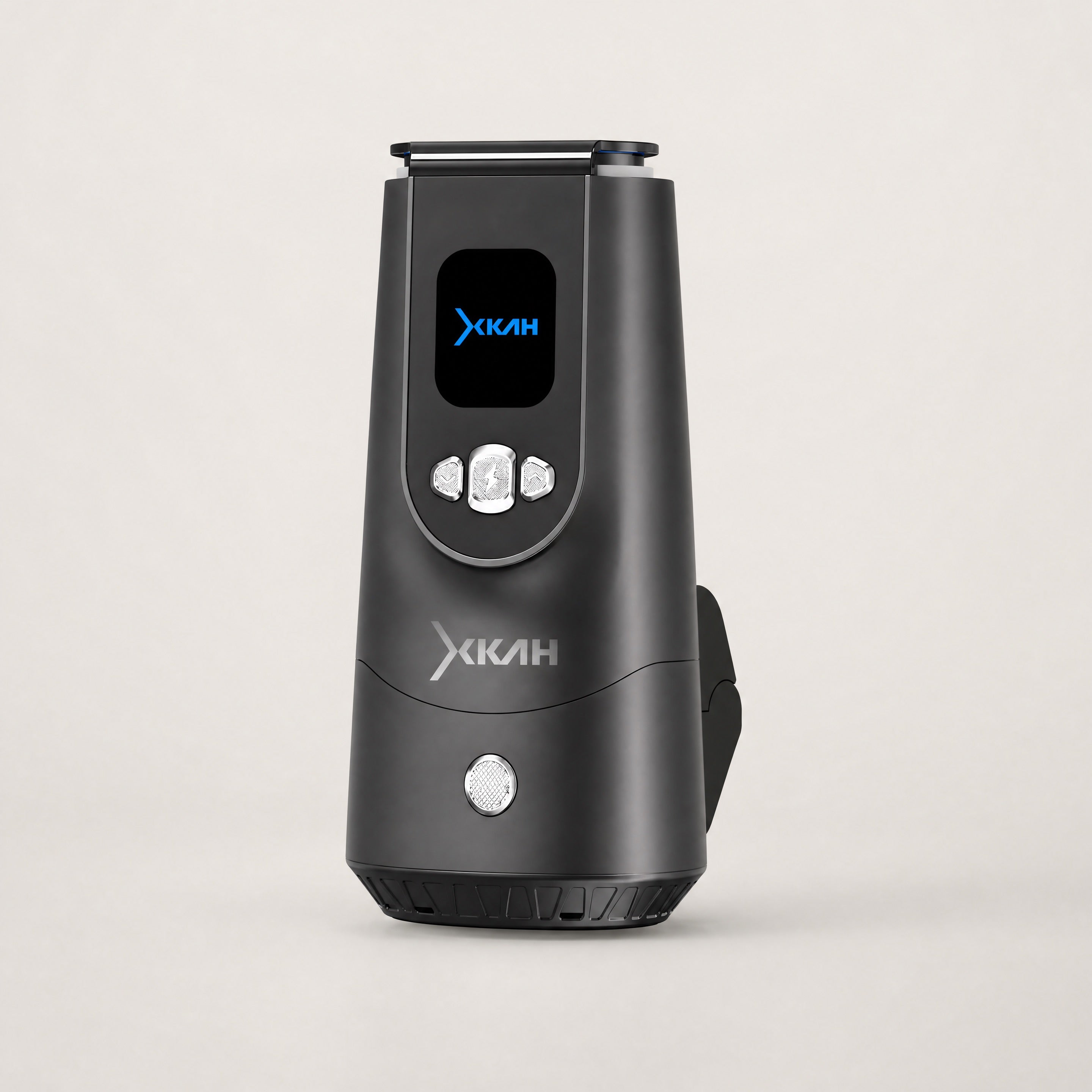 XKAH Pro Essentials Bundle eHMD — graphite finish, idle OLED display, front three-quarter view.