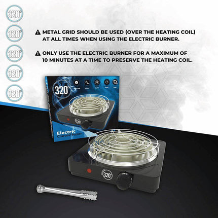 320° - 320º Electric Charcoal Burner Set: 1000W with Grid & Tongs - The Premium Way