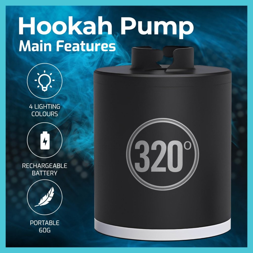 320° - 320º Hookah Shisha Electric Starter - LED Illuminated, Rechargeable, Compact Pump - The Premium Way, image 9 of 12