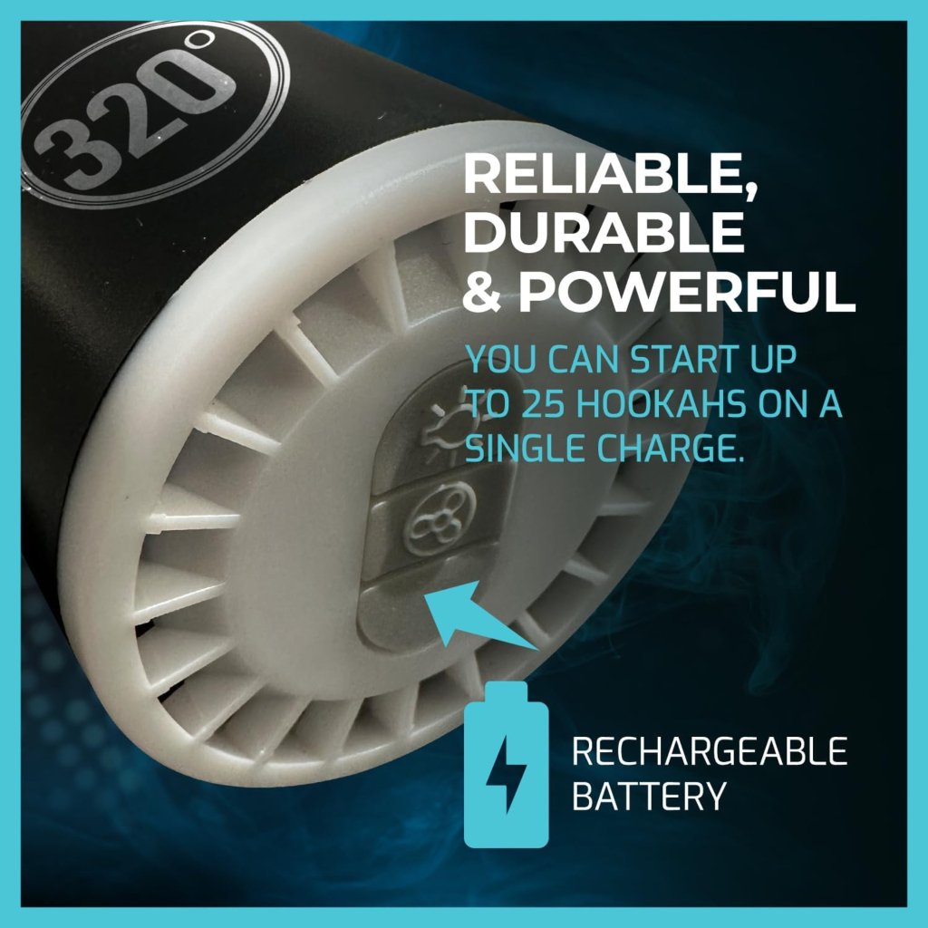 320° - 320º Hookah Shisha Electric Starter - LED Illuminated, Rechargeable, Compact Pump - The Premium Way, image 12 of 12